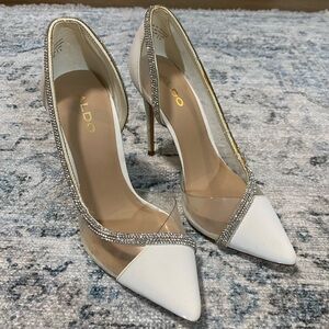 Aldo brand high heels - white with rhinestone border
